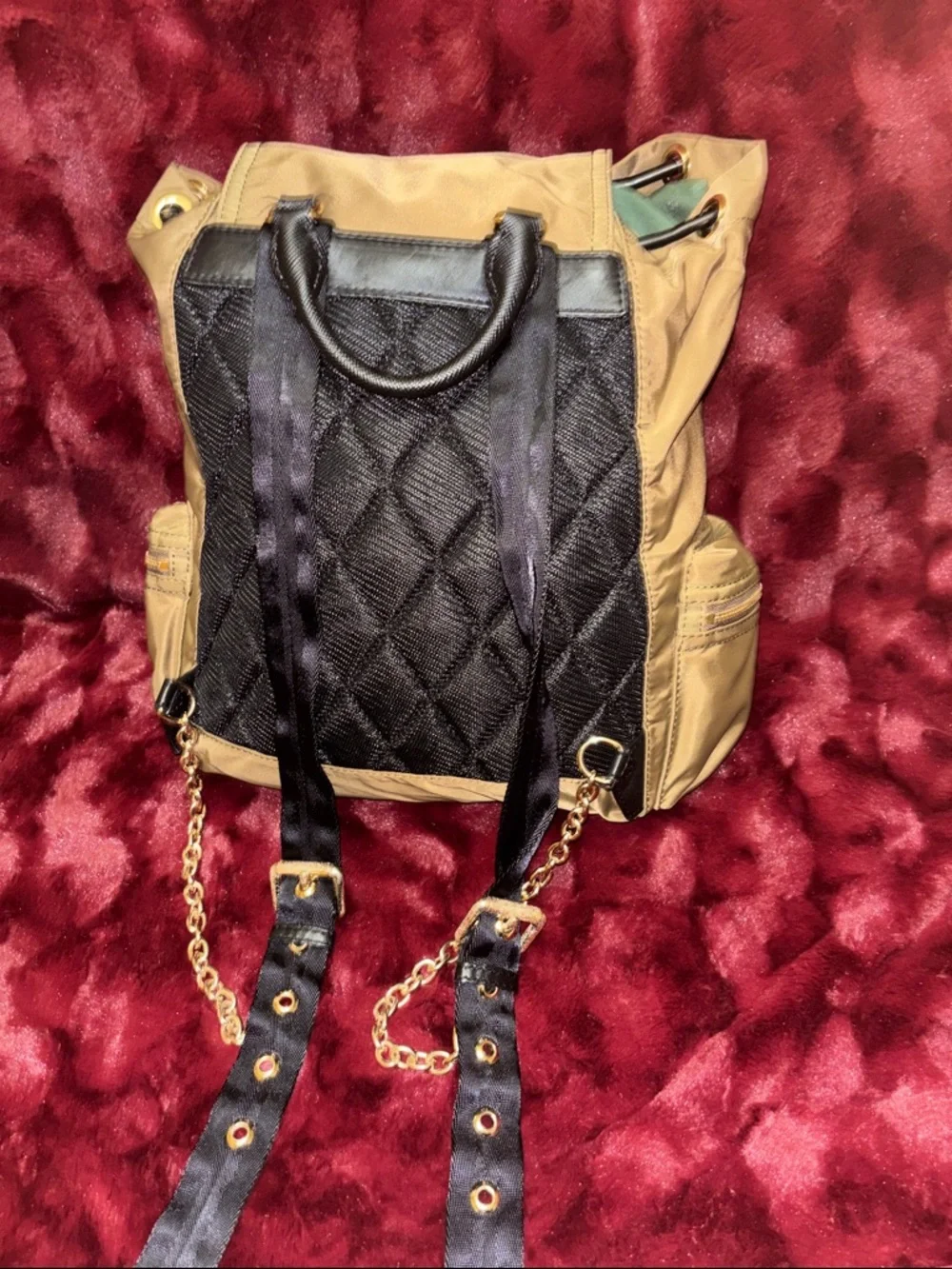 Burberry Beige Drawstring Nylon Backpack with Dark Trim